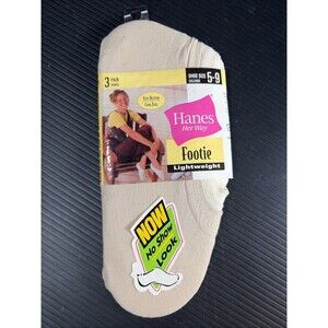Vtg 2002 Hanes 3 Pr Her Way Footie Lightweight NEW Sz 5 -9 Womens No Show